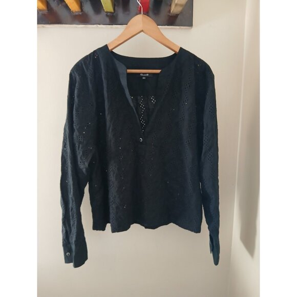 Madewell Tops - Madewell Long Sleeve Popover Top Eyelet Linen